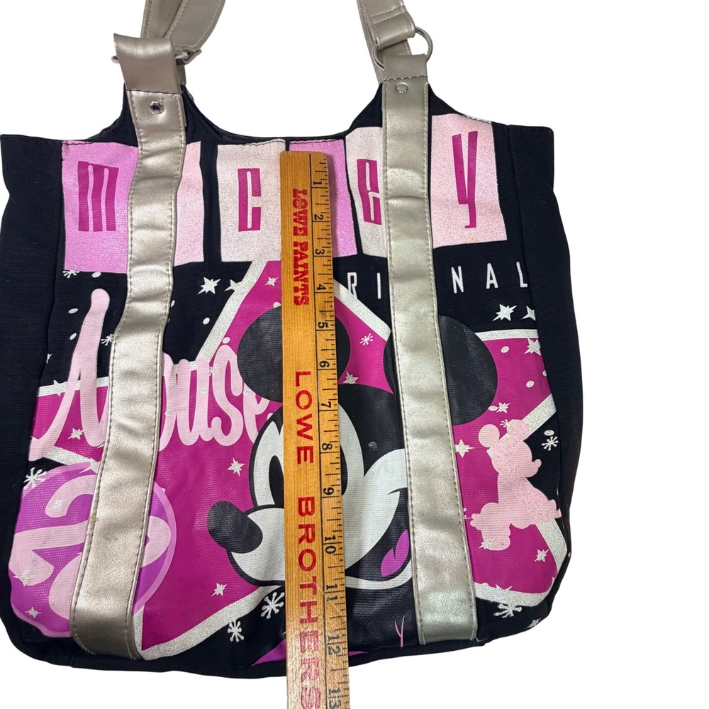 Disney Mickey Mouse Y2K Pink Black Silver Canvas Tote Bag Vintage Style - Picture 8 of 15